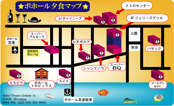 フィリピン　ボホール島　レストラン　地図